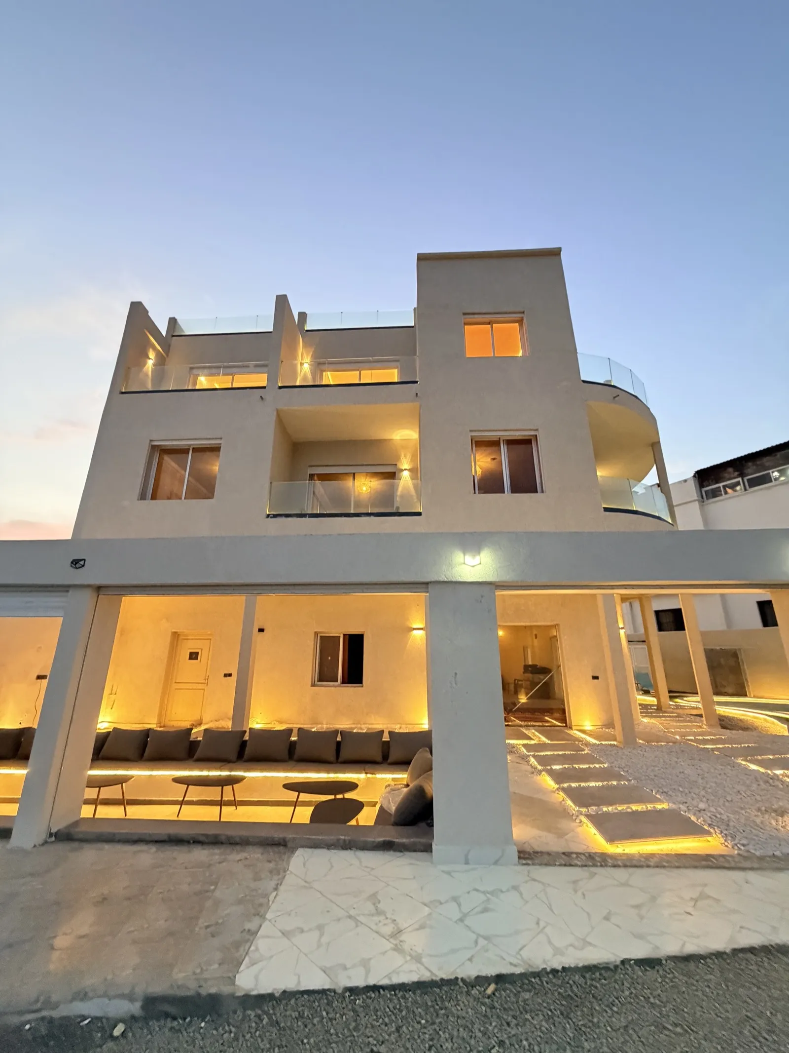 The lodge · gold at dusk
